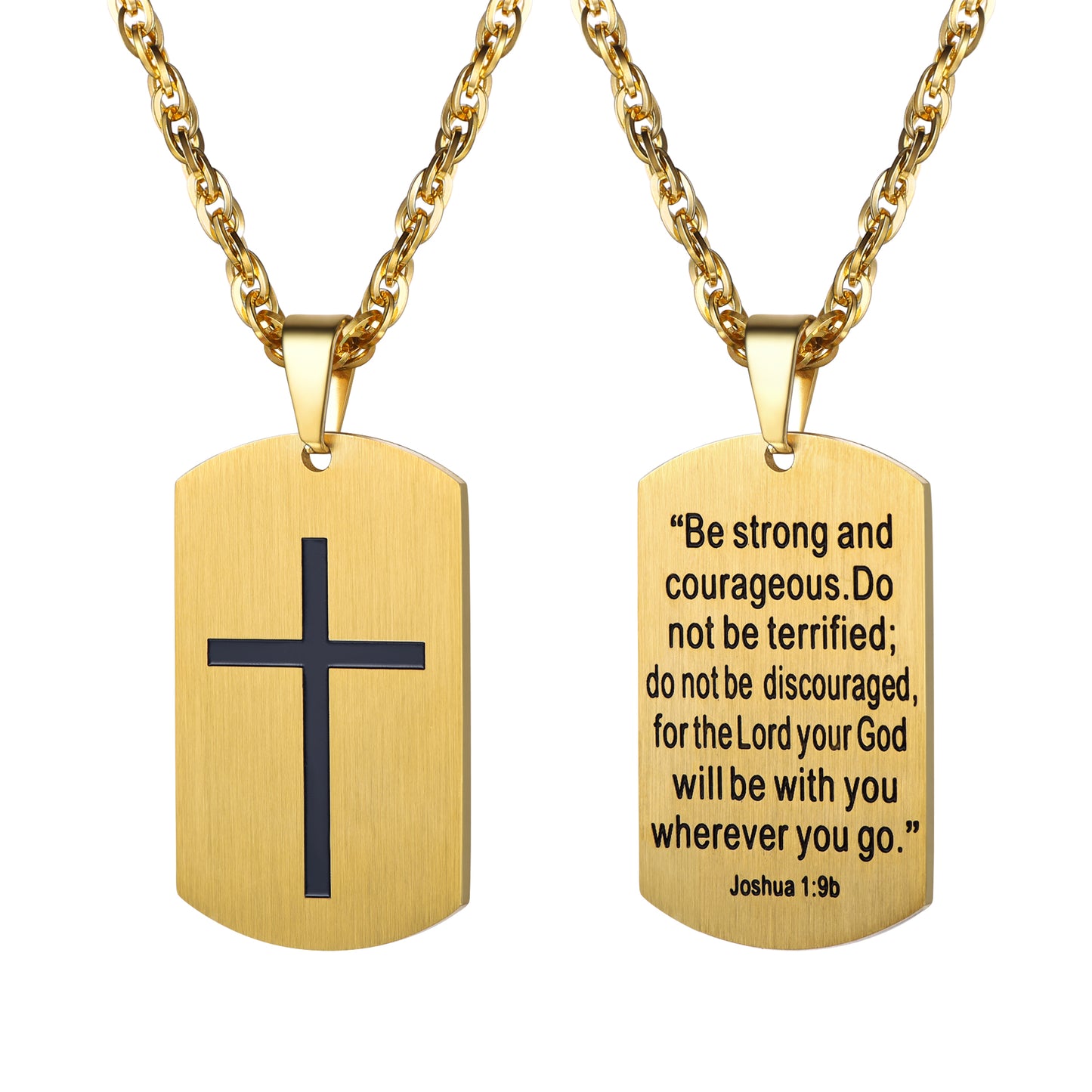 Christian Joshua 1:9 Dog Tag Cross Necklace For Men