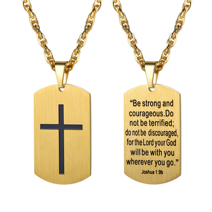 Christian Joshua 1:9 Dog Tag Cross Necklace For Men