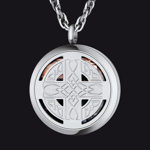Silver Custom Picture Celtic Knot Cross Locket Aromatherapy Essential Oil Necklaces