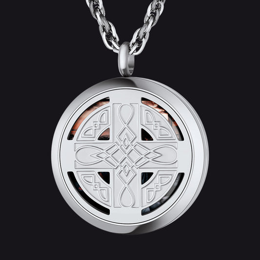 Silver Custom Picture Celtic Knot Cross Locket Aromatherapy Essential Oil Necklacesimg
