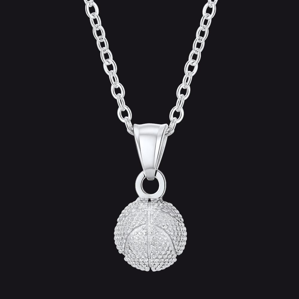 Silver Basketball Necklace Sports Pendants for Men Ball Fans