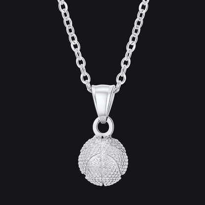 Silver Basketball Necklace Sports Pendants for Men Ball Fans