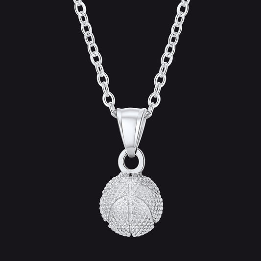 Silver Basketball Necklace Sports Pendants for Men Ball Fansimg