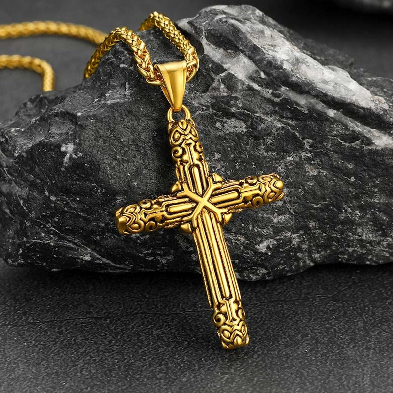 FaithHeart Christian Monkey King Stick Cross Necklace for Men FaithHeart