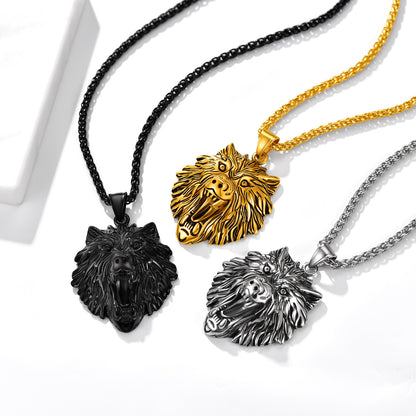 Stainless Steel Fierce Wolf Head Necklace for Man