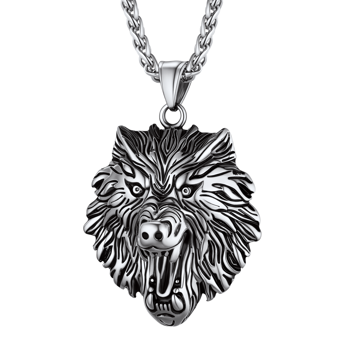 Stainless Steel Fierce Wolf Head Necklace for Man