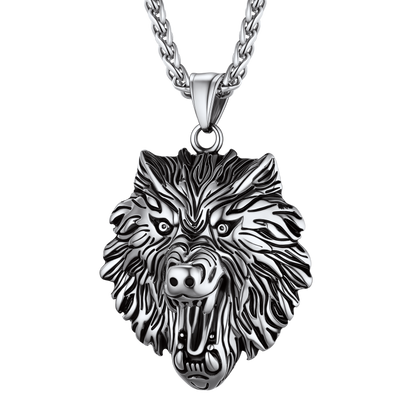 Stainless Steel Fierce Wolf Head Necklace for Man