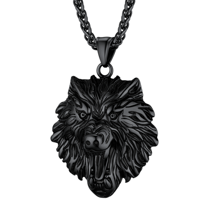 Stainless Steel Fierce Wolf Head Necklace for Man