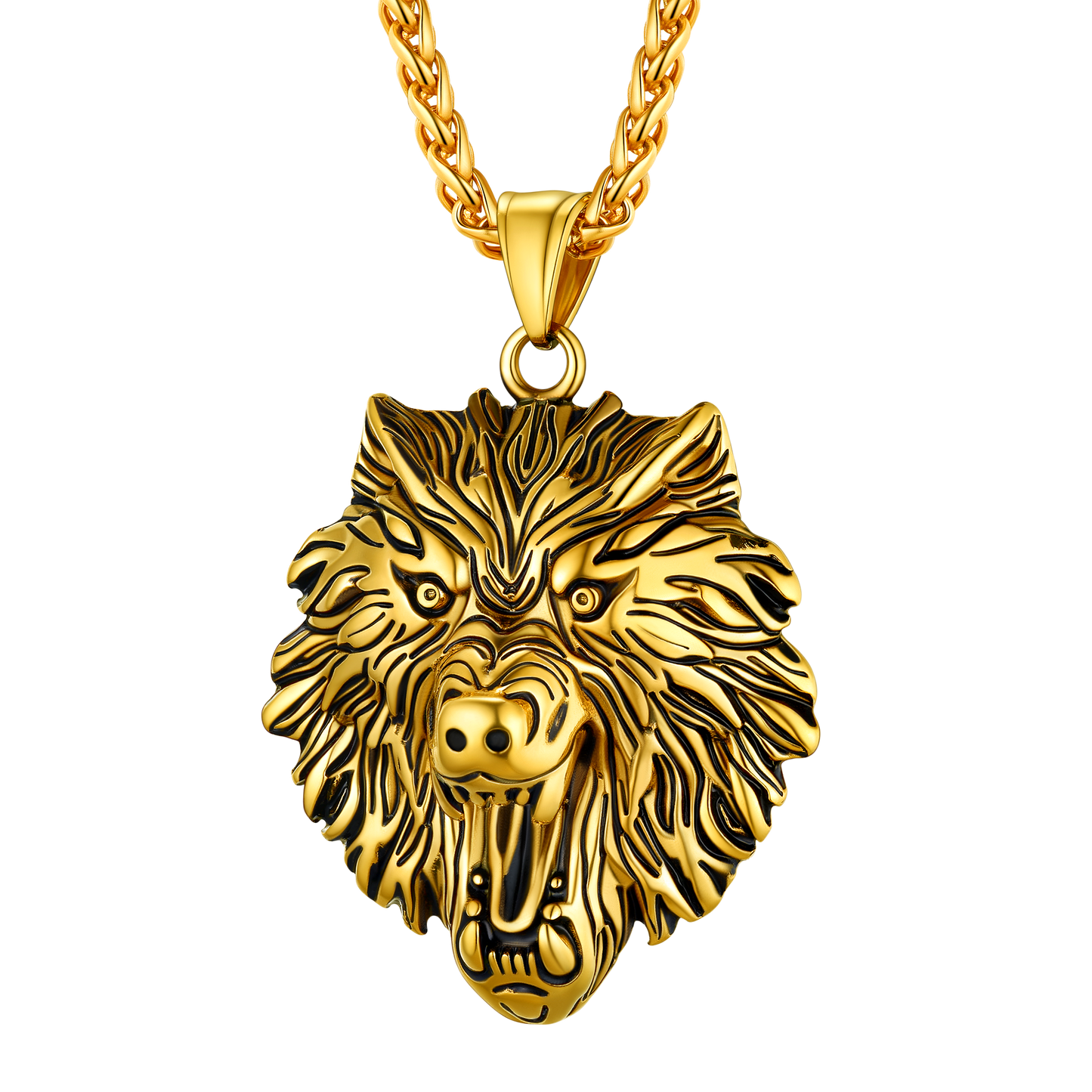 Stainless Steel Fierce Wolf Head Necklace for Man