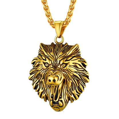 Stainless Steel Fierce Wolf Head Necklace for Man
