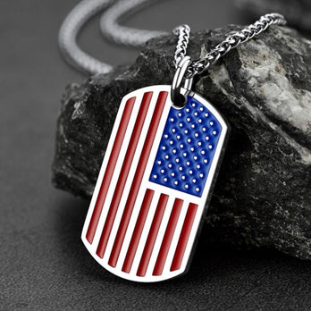 FaithHeart American Flag Dog Tag Necklace Stainless Steel US National Flag Patriot Necklace FaithHeart