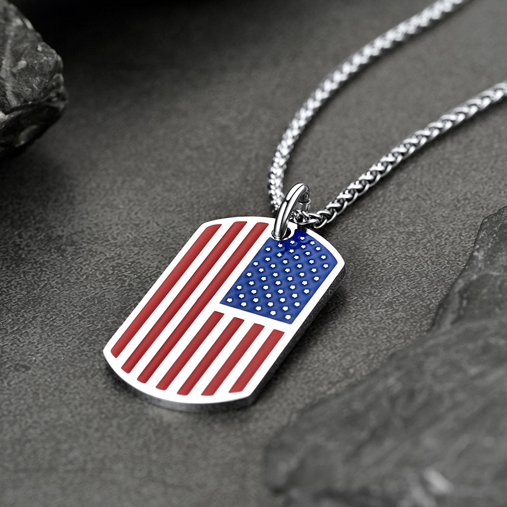 FaithHeart American Flag Dog Tag Necklace Stainless Steel US National Flag Patriot Necklace FaithHeart