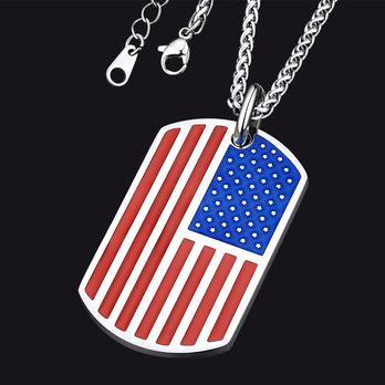 FaithHeart American Flag Dog Tag Necklace Stainless Steel US National Flag Patriot Necklace FaithHeart