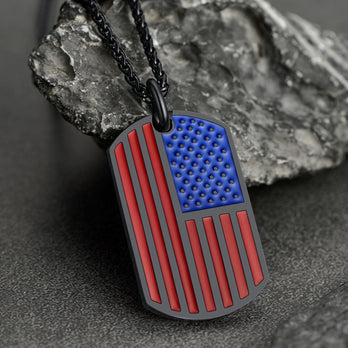 FaithHeart American Flag Dog Tag Necklace Stainless Steel US National Flag Patriot Necklace FaithHeart