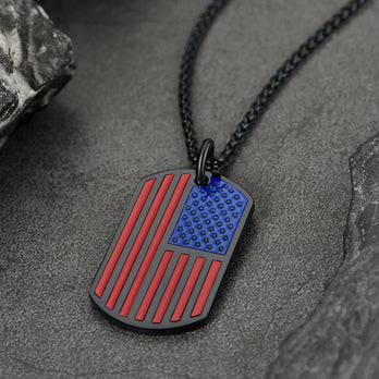 FaithHeart American Flag Dog Tag Necklace Stainless Steel US National Flag Patriot Necklace FaithHeart