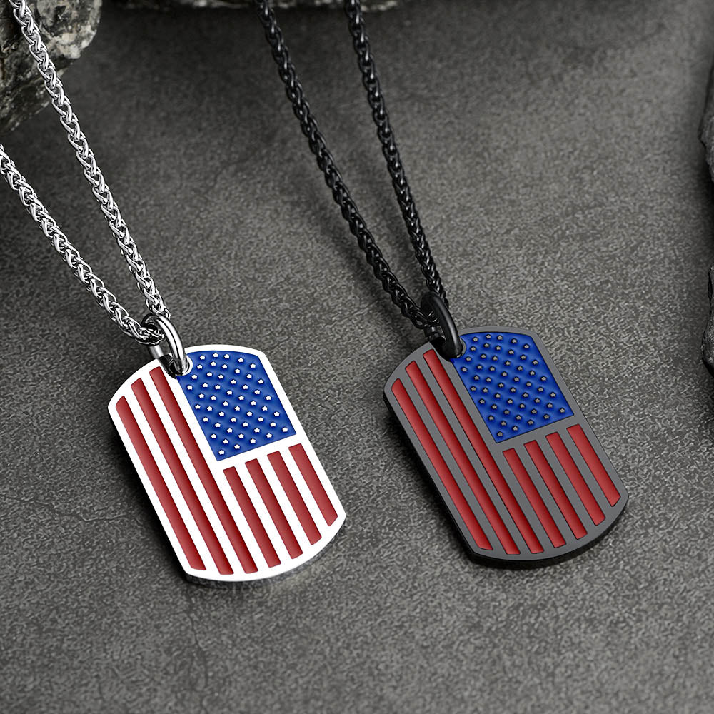 FaithHeart American Flag Dog Tag Necklace Stainless Steel US National Flag Patriot Necklace FaithHeart
