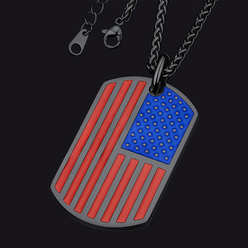 FaithHeart American Flag Dog Tag Necklace Stainless Steel US National Flag Patriot Necklace FaithHeart