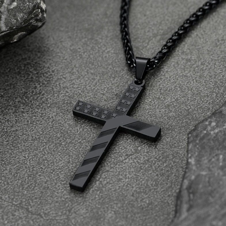 FaithHeart American Flag Patriotic Cross Pendant Necklace Religious Jewelry for Men FaithHeart