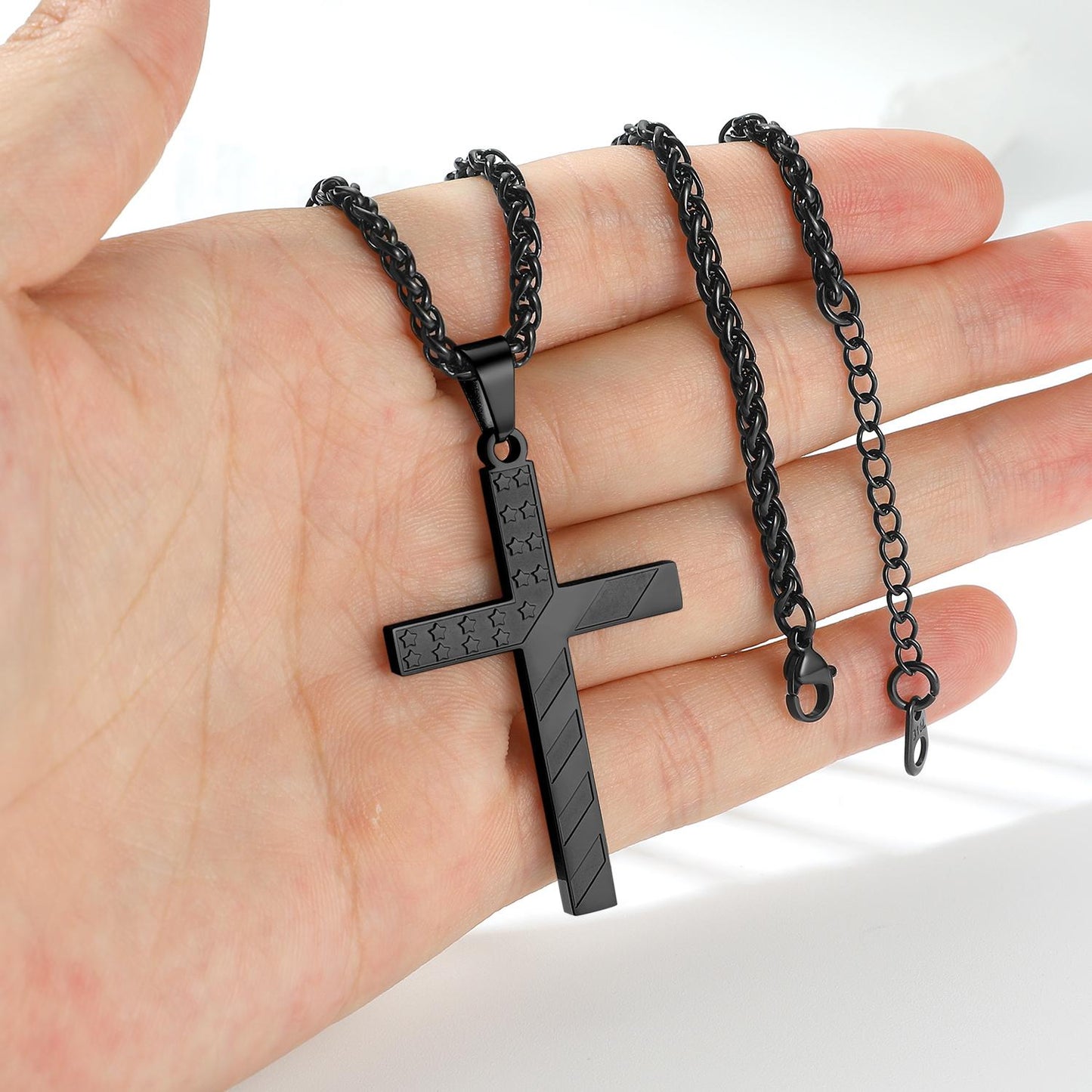 Patriotic American Flag Cross Pendant Necklace for Men Women