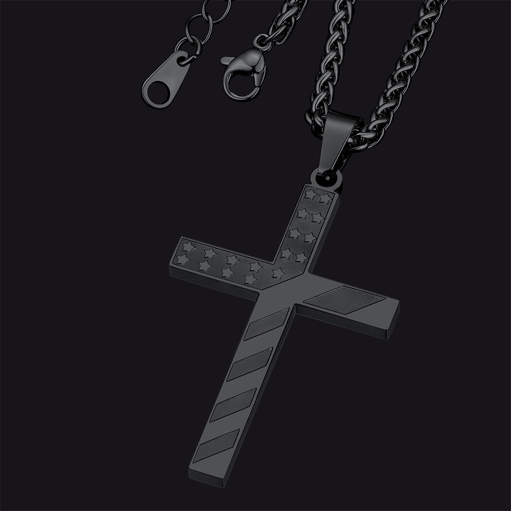 Example: Patriotic American Flag Cross Pendant Necklace