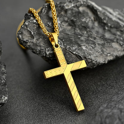 FaithHeart American Flag Patriotic Cross Pendant Necklace Religious Jewelry for Men FaithHeart