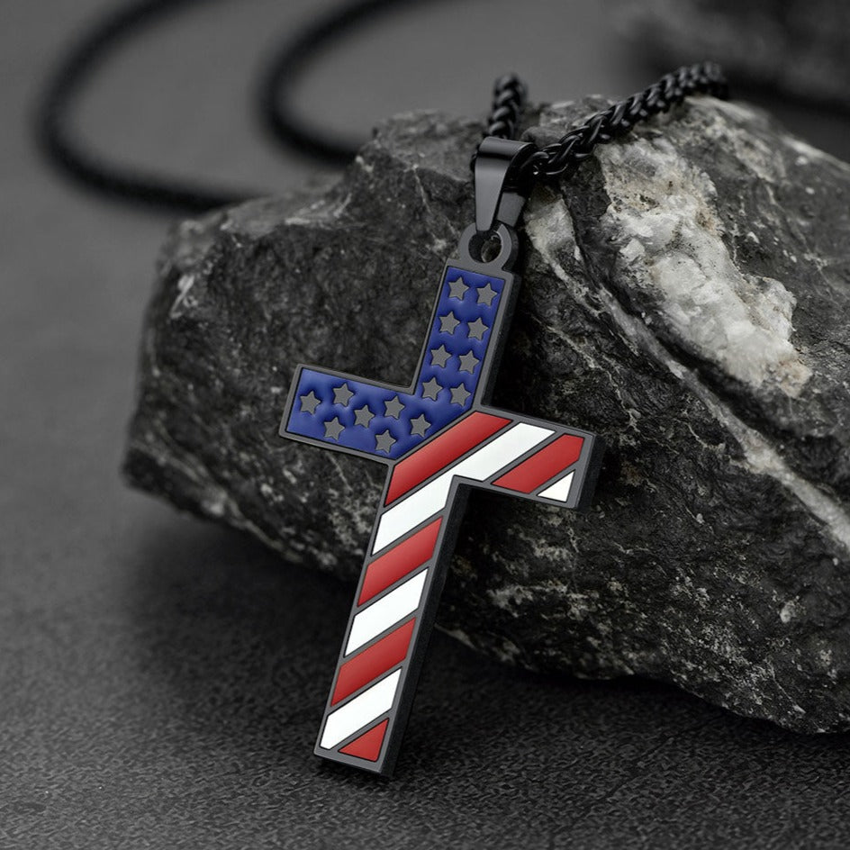 FaithHeart American flag Cross Pendant Necklace FaithHeart