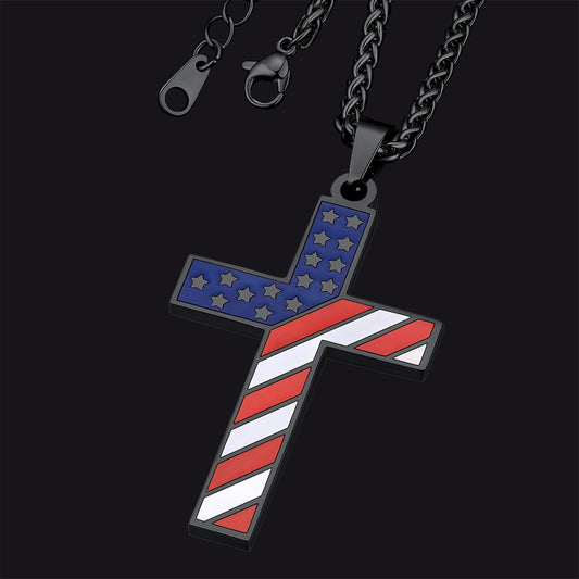 FaithHeart American flag Cross Necklace Stainless Steel Religious Jewelry FaithHeartimg