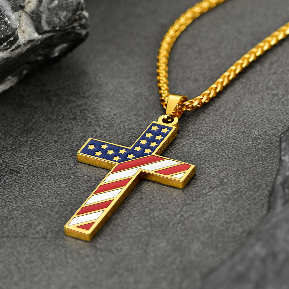 FaithHeart American flag Cross Necklace Stainless Steel Religious Jewelry FaithHeart
