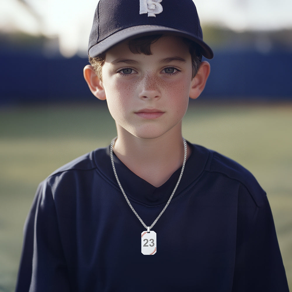 Customized Baseball Dog Tag Necklace with Number for Men