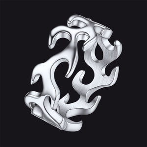 Silver / 14 Stainless Steel Punk Flame Ring for Men