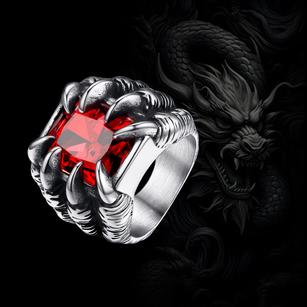 Gemstone Dragon Claw Stainless Steel Ring For Men