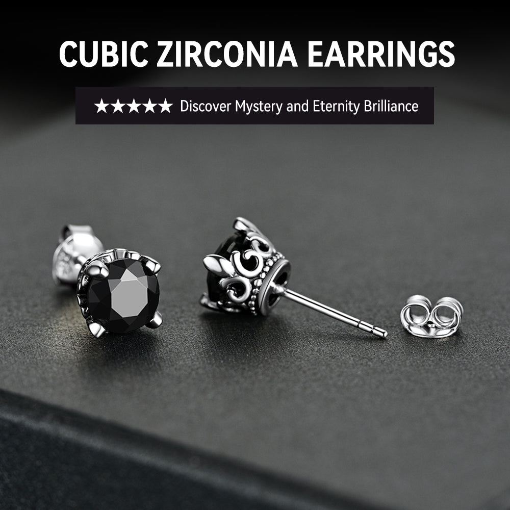 FaithHeart Sterling Silver Black Cubic Zirconia Stud Earrings For Men FaithHeart