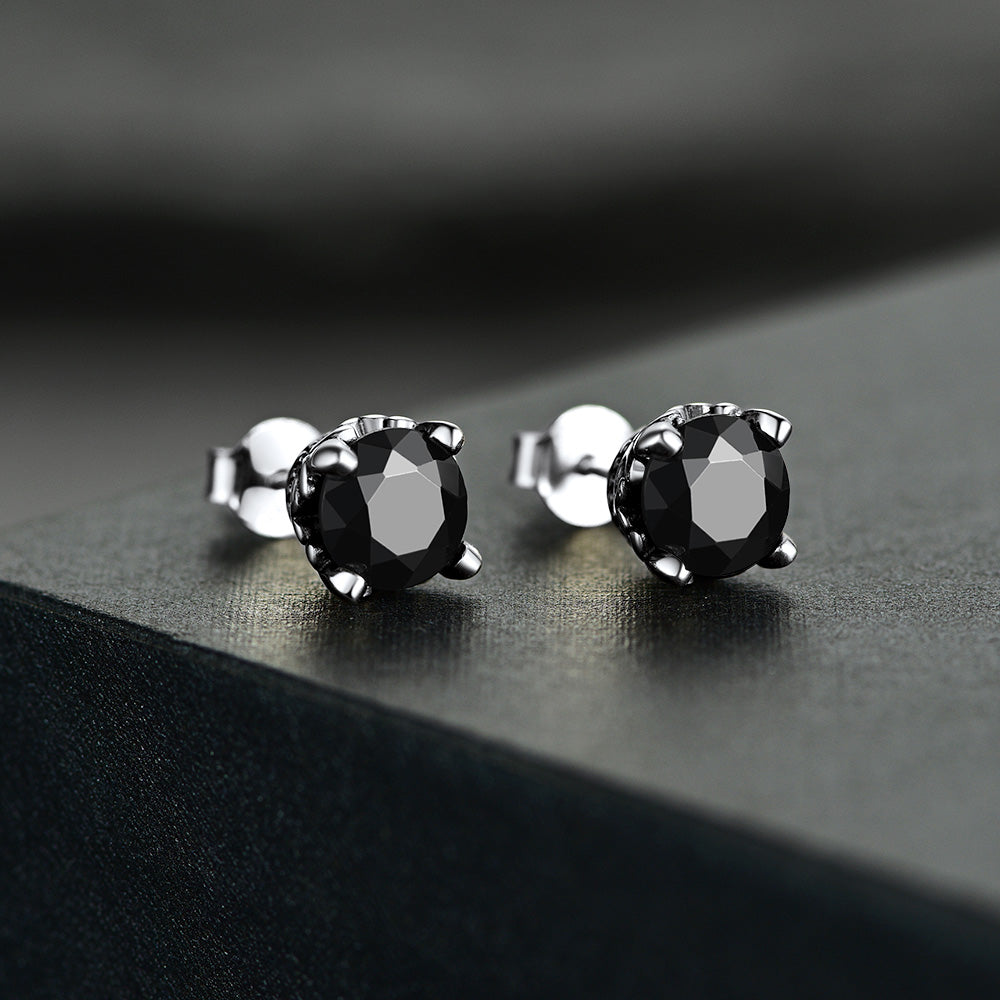 FaithHeart Sterling Silver Black Cubic Zirconia Stud Earrings For Men FaithHeart