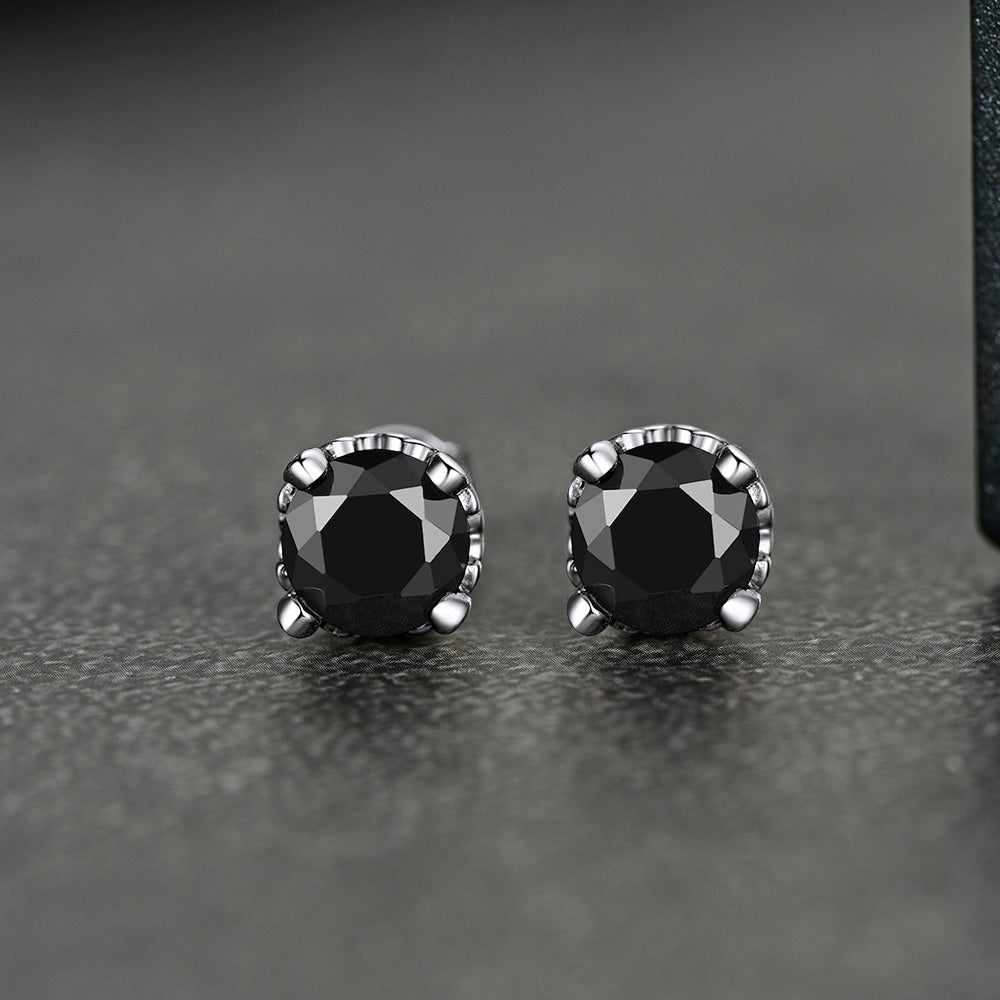 FaithHeart Sterling Silver Black Cubic Zirconia Stud Earrings For Men FaithHeart