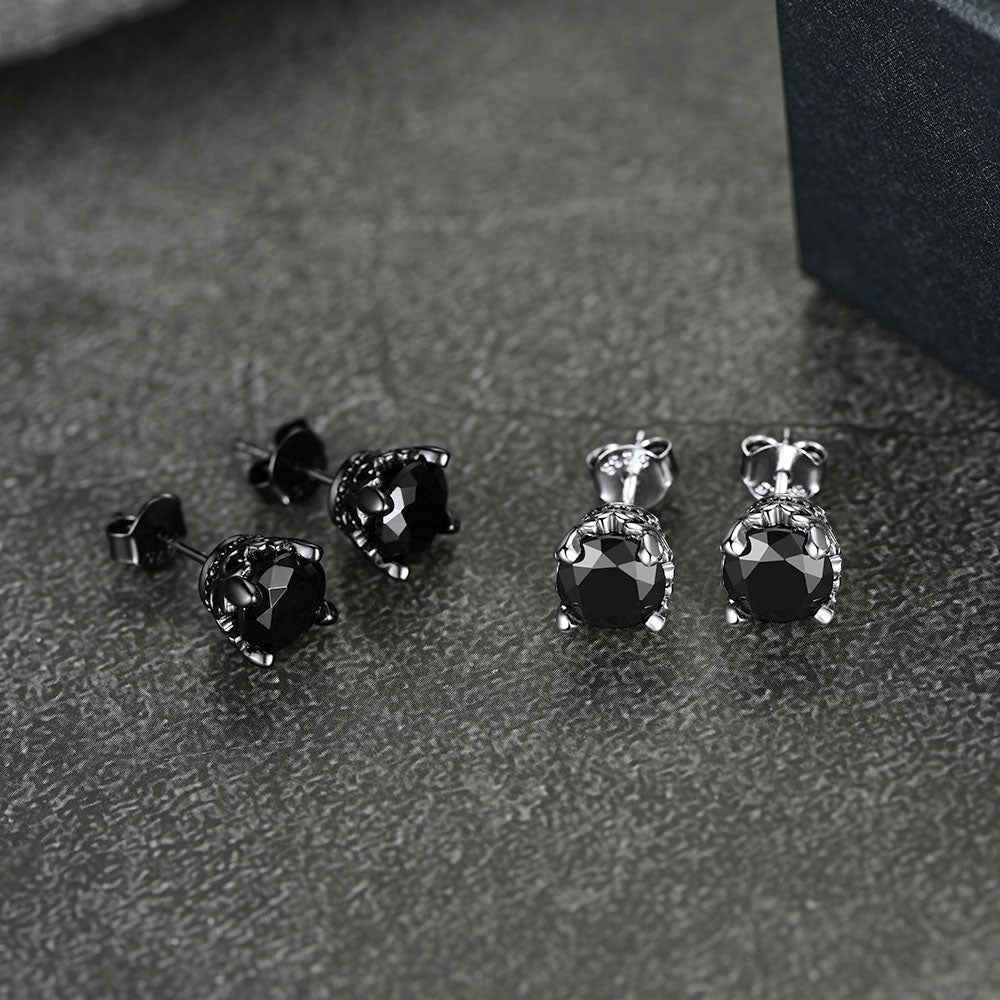 FaithHeart Sterling Silver Black Cubic Zirconia Stud Earrings For Men FaithHeart