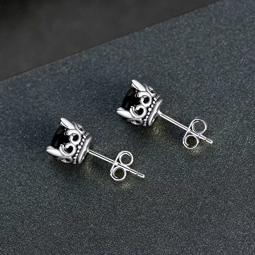FaithHeart Sterling Silver Black Cubic Zirconia Stud Earrings For Men FaithHeart