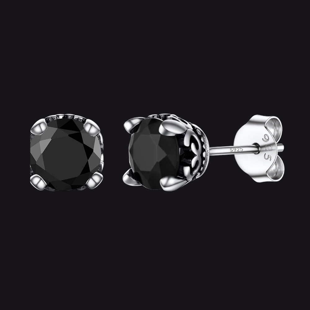 7mm Black gemstone stud earrings in Sterling Silver