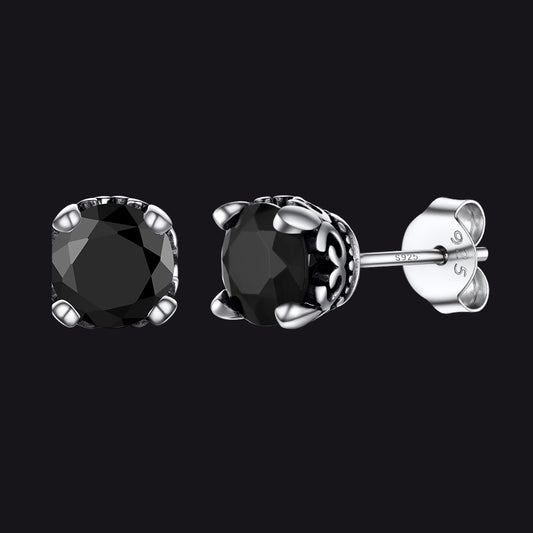 7mm Black gemstone stud earrings in Sterling Silverimg