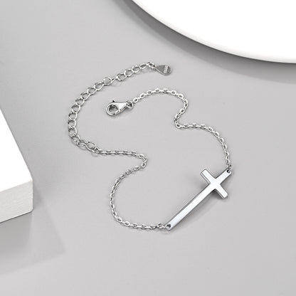 FaithHeart Sterling Silver Sideways Cross Bracelet For Men/Women