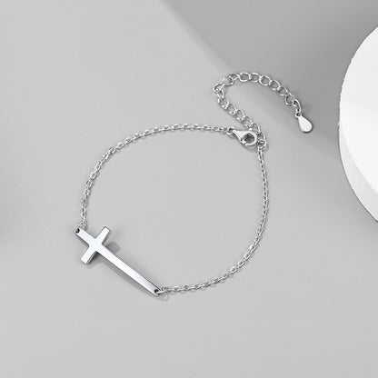 FaithHeart Sterling Silver Sideways Cross Bracelet For Men/Women