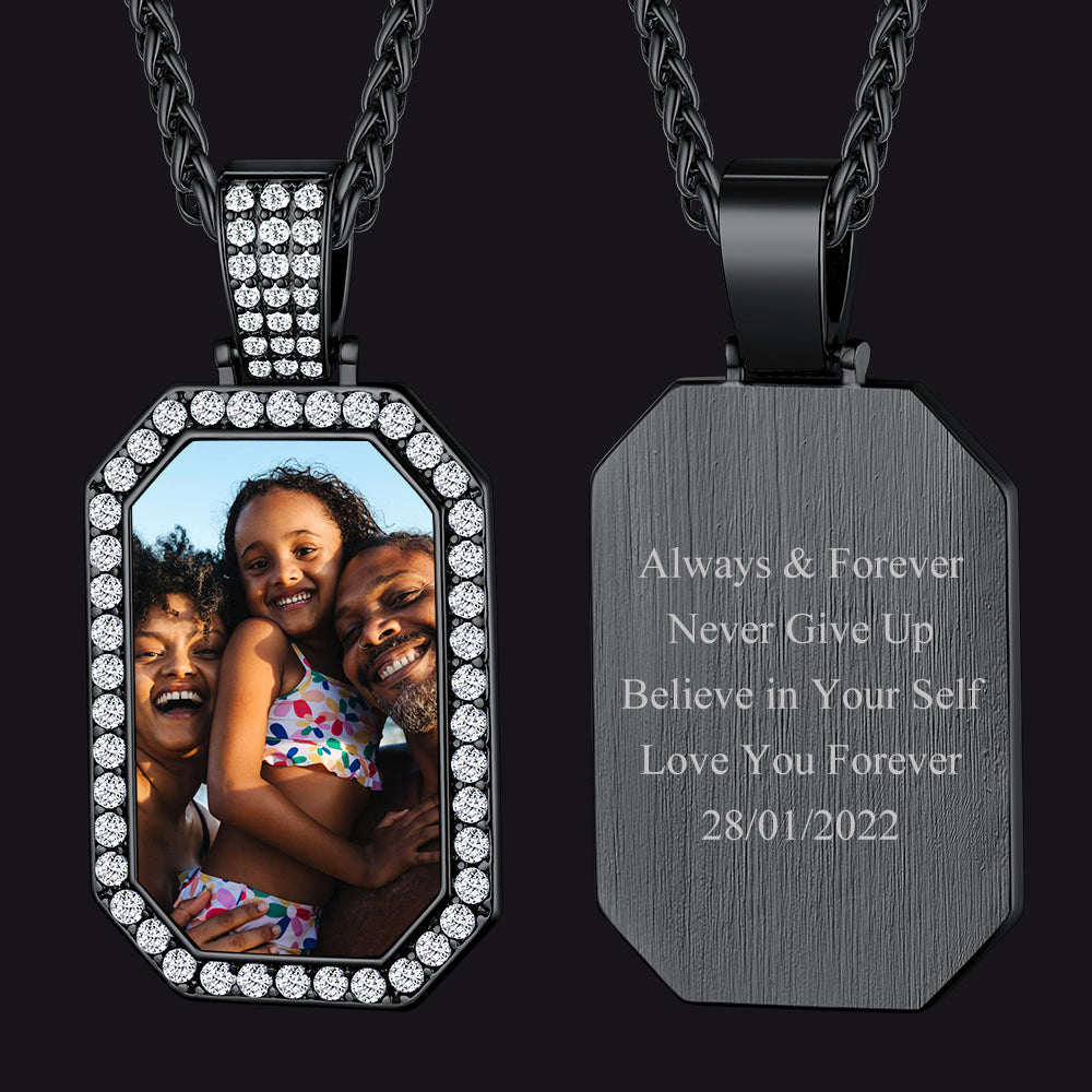 Personalied Memorial Picture Dog Tag Necklace with Zirconia for Men Women