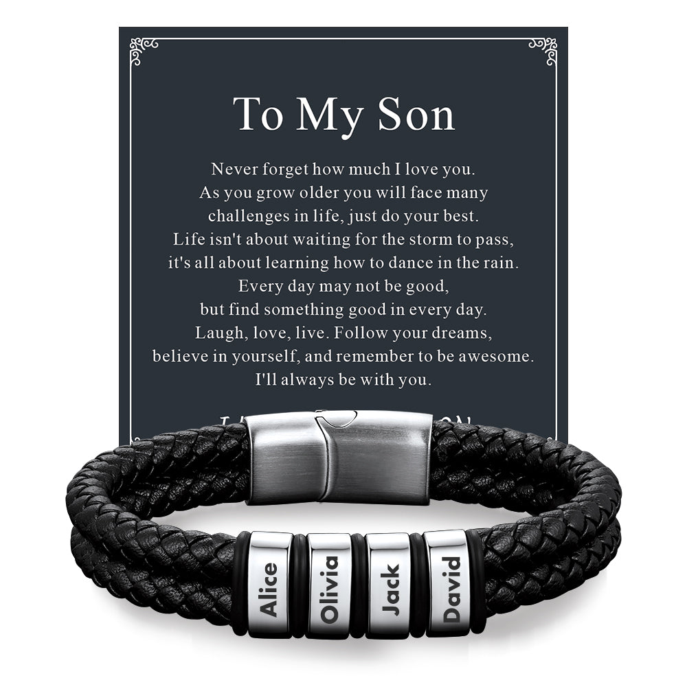 Personalized Name Braided Leather Bracelet for Son