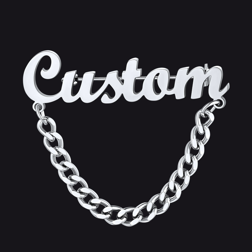 Customized Name Cuban Chain Brooch Pin Wedding