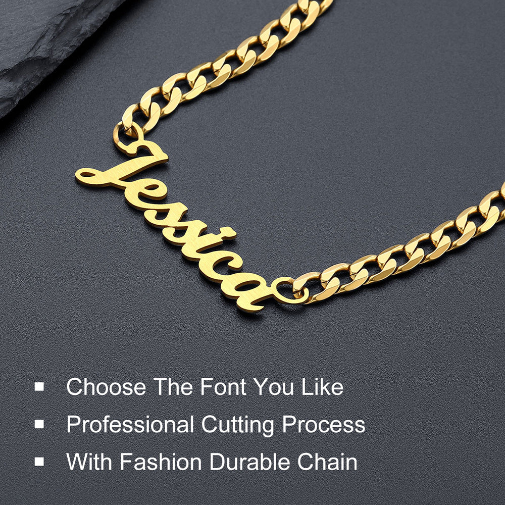 Personalized Nameplate Choker Necklace with Curb Chains