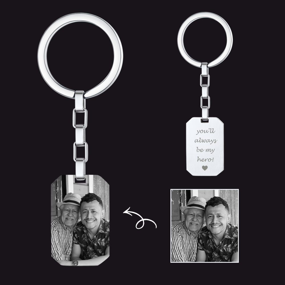 Personalized Photo Dog Tag Keychain With Engraving FaithHeart Jewelry