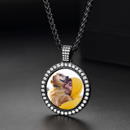 Customized Cubic Zircon Picture Circle Necklace Photo Pendant for Men