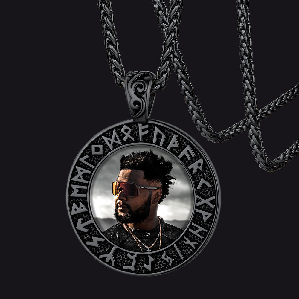 Personalized Picture Necklace with Viking Rune for Men