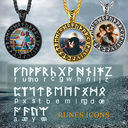 Personalized Picture Necklace with Viking Rune for Men