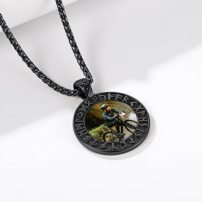 Personalized Picture Necklace with Viking Rune for Men