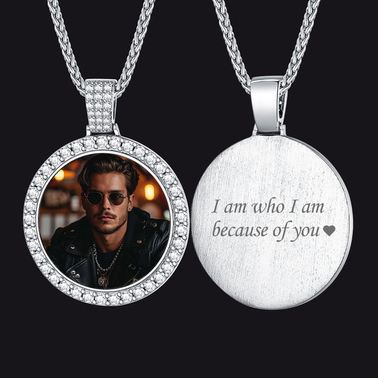 Sterling Silver Customized CZ Picture Necklace Memorial Pendant for Men